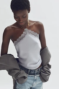 Lace-Trimmed Halterneck Top