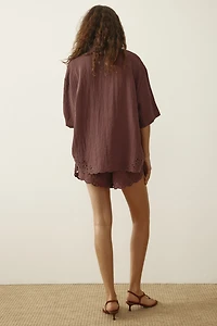 Beach Shirt with Eyelet Embroidery
