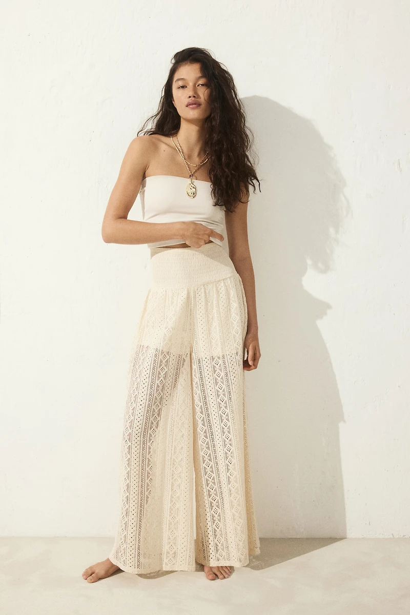 Wide-Leg Lace-Look Pants