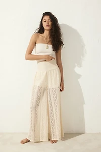 Wide-Leg Lace-Look Pants