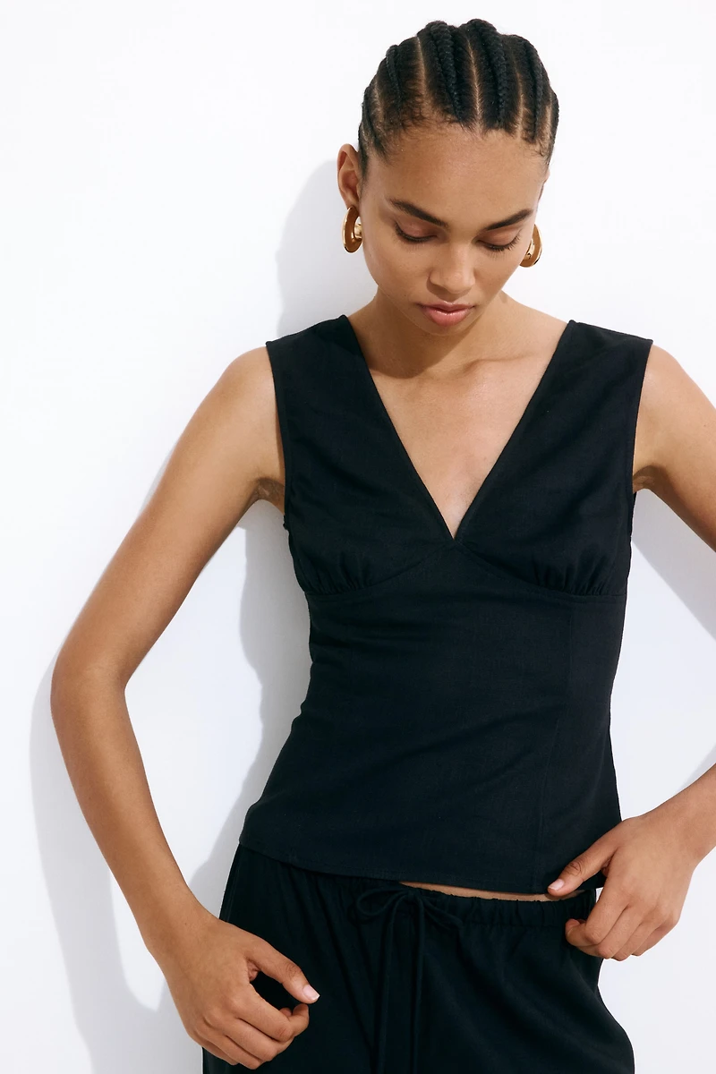 Linen-Blend Tie-Back Top