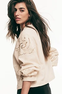 Linen-Blend Eyelet-Embroidered Jacket
