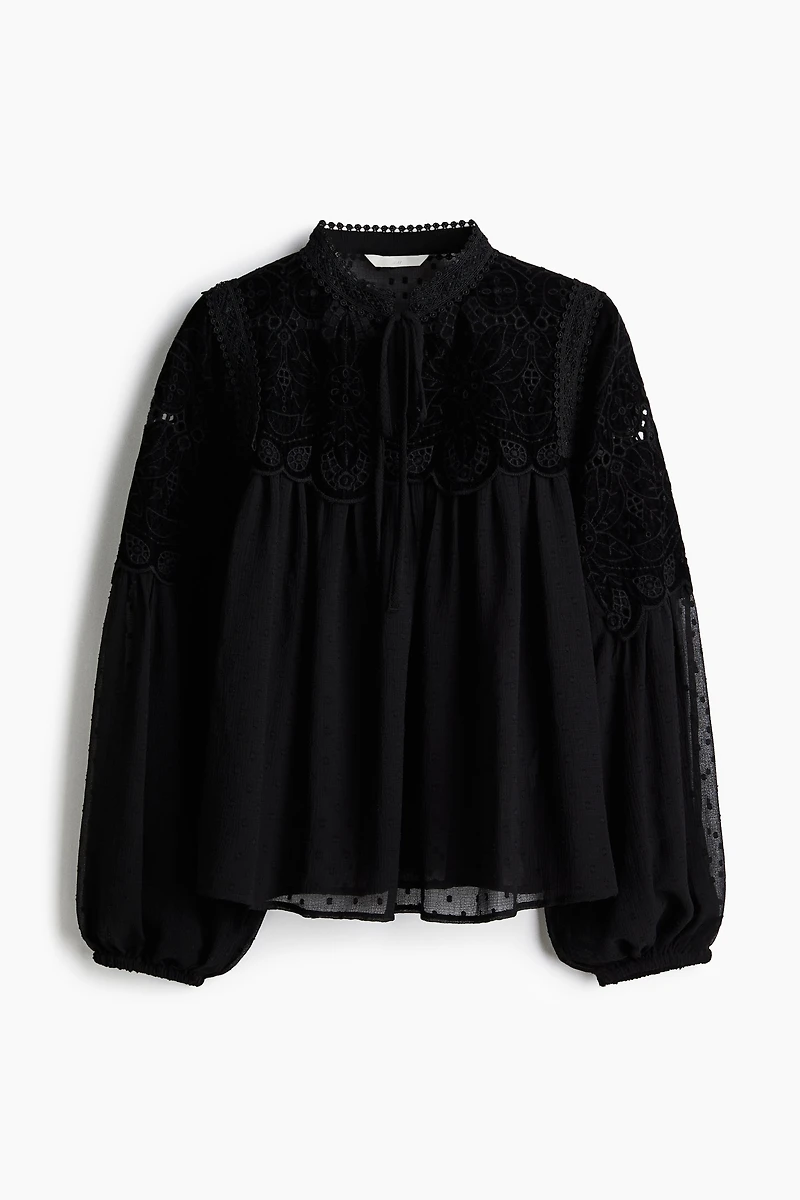 Sheer Lace-Detail Blouse