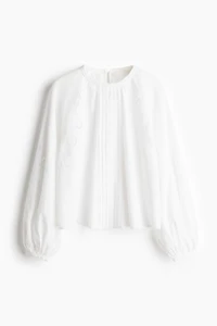 Linen-Blend Blouse with Eyelet Embroidery