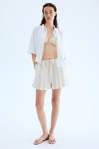 Linen-Blend Drawstring Shorts