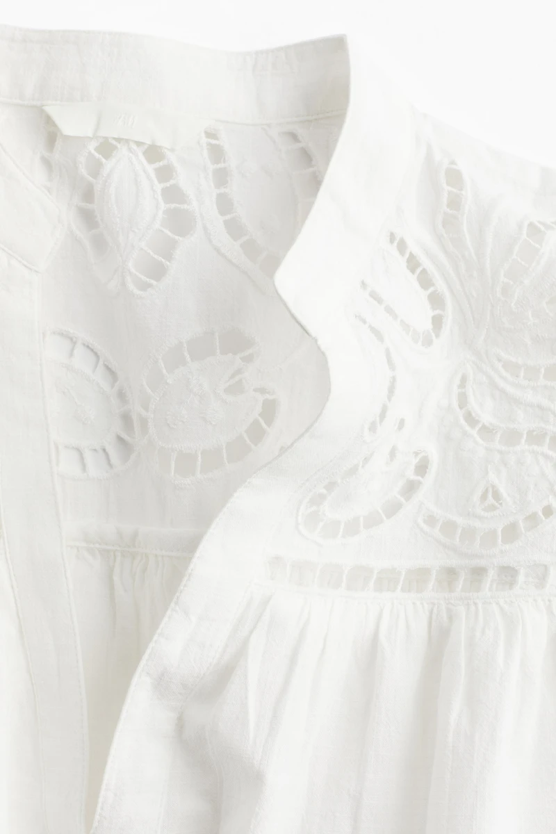 Flutter-Sleeve Dress with Eyelet Embroidery