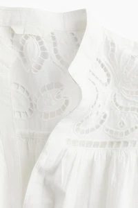 Flutter-Sleeve Dress with Eyelet Embroidery