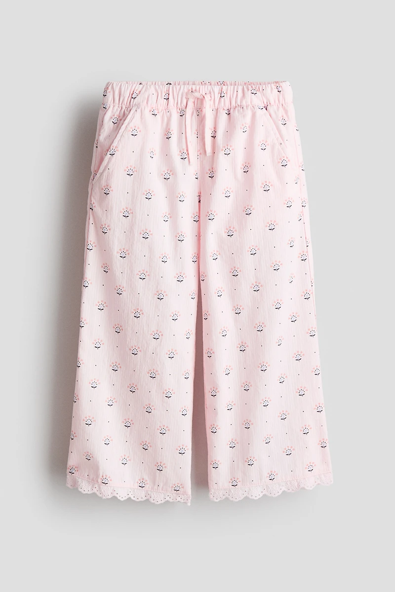 Pantalon en crépon de coton avec dentelle