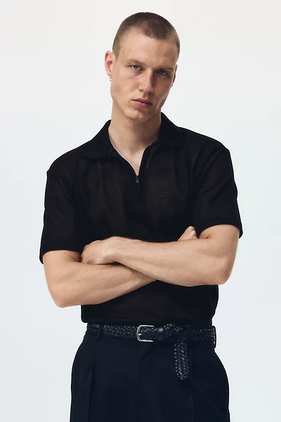 Regular-Fit Open-Knit Polo Shirt
