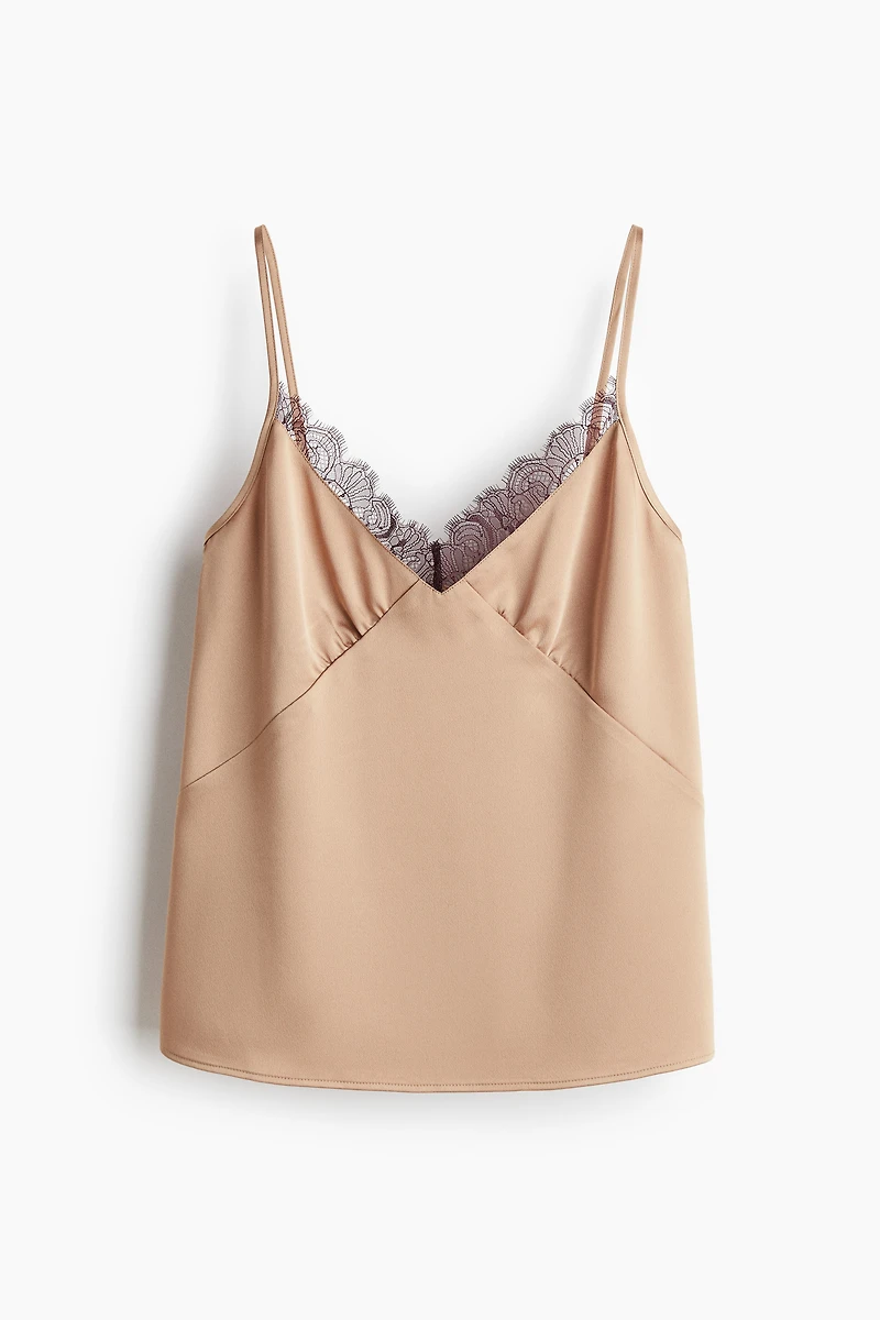 Lace-Trimmed Satin Camisole Top