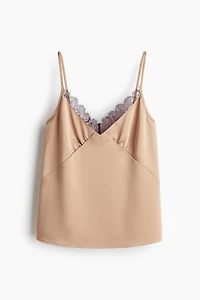 Lace-Trimmed Satin Camisole Top