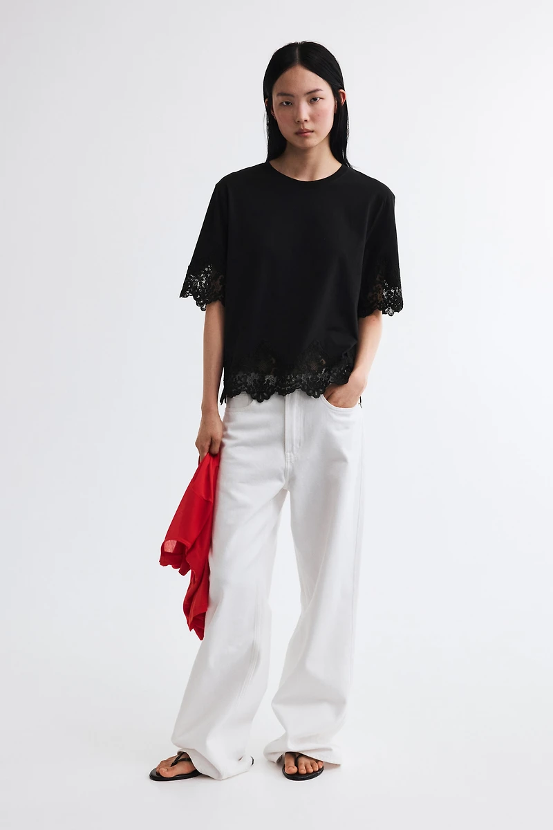 Lace-Trimmed Cotton T-Shirt
