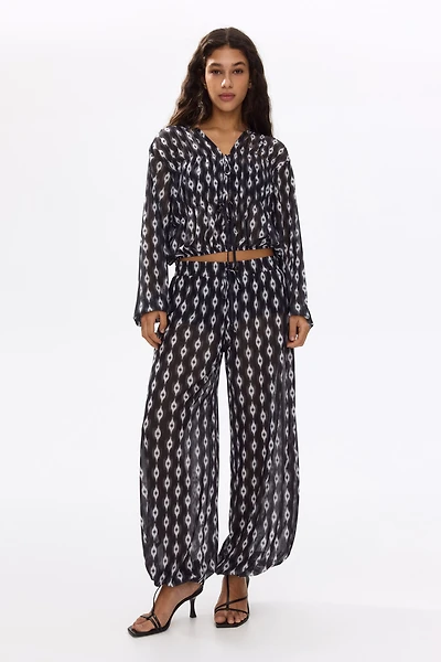 Mesh Balloon-Leg Pants