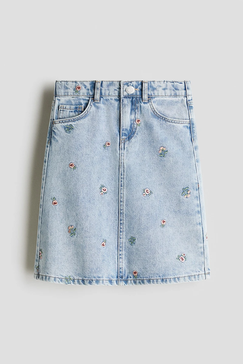 Embroidered-Detail Denim Skirt