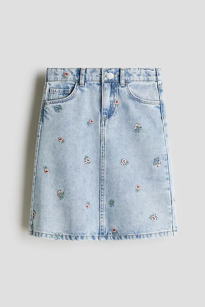 Embroidered-Detail Denim Skirt