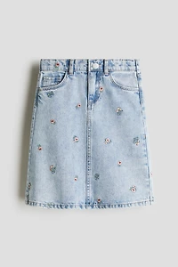 Embroidered-Detail Denim Skirt