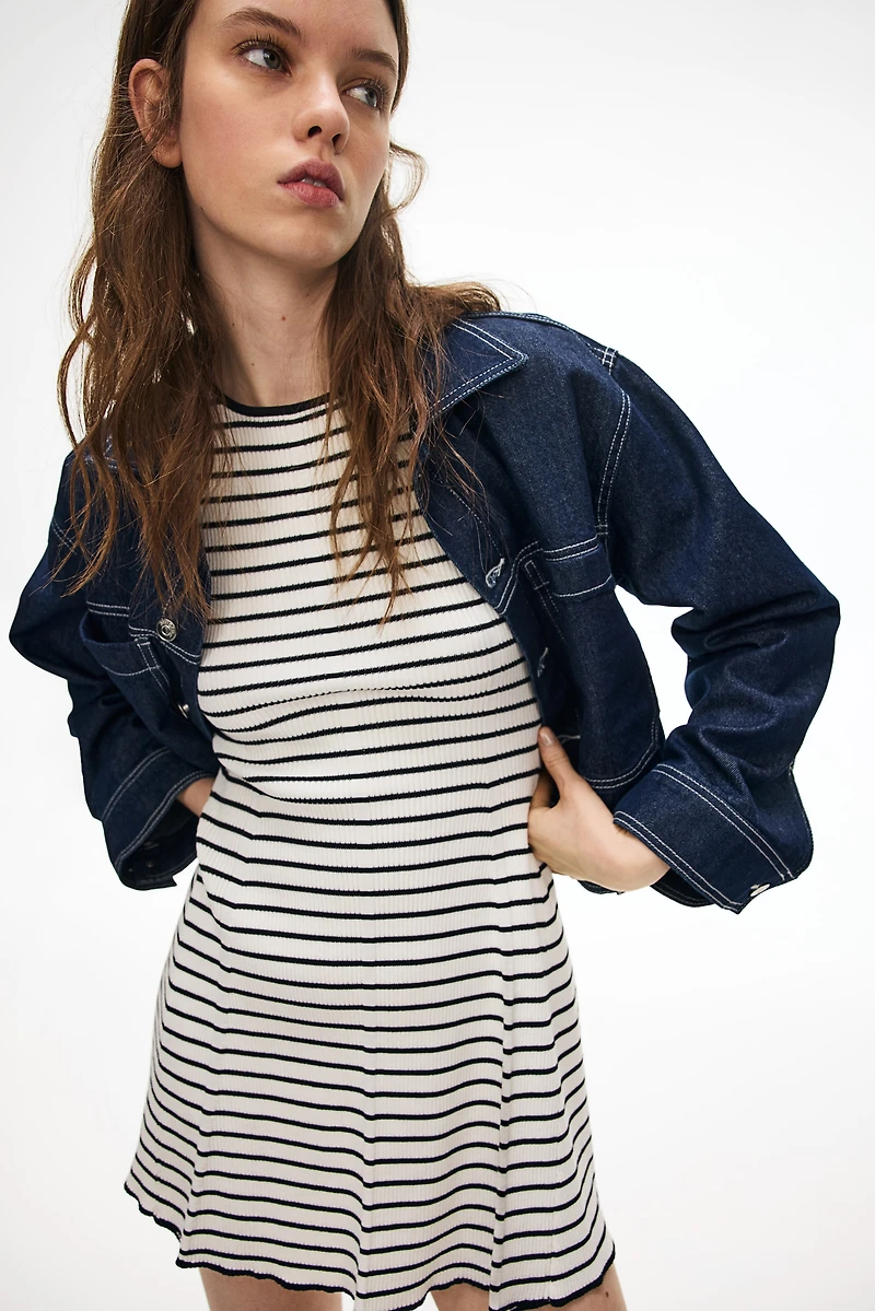 Rib-Knit Dress with Flared Skirt