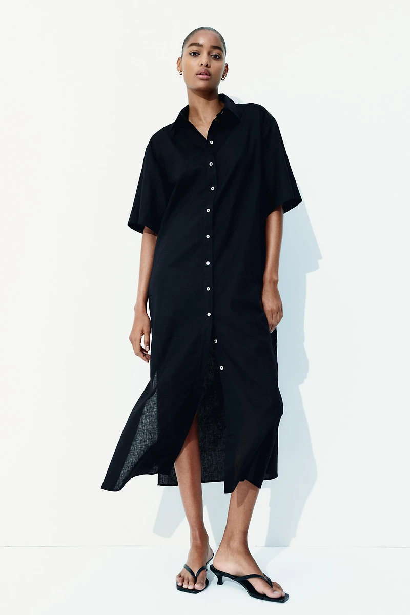 Linen-Blend Shirt Dress