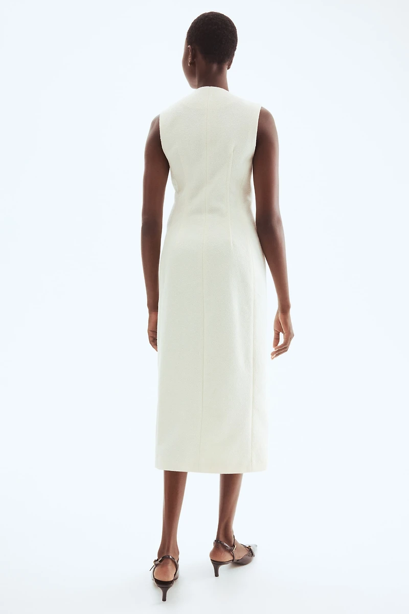 Long button-front bouclé dress