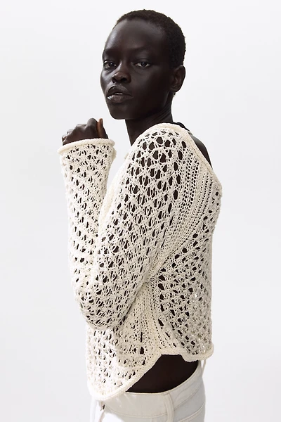 Tie-Detail Crochet-Look Top