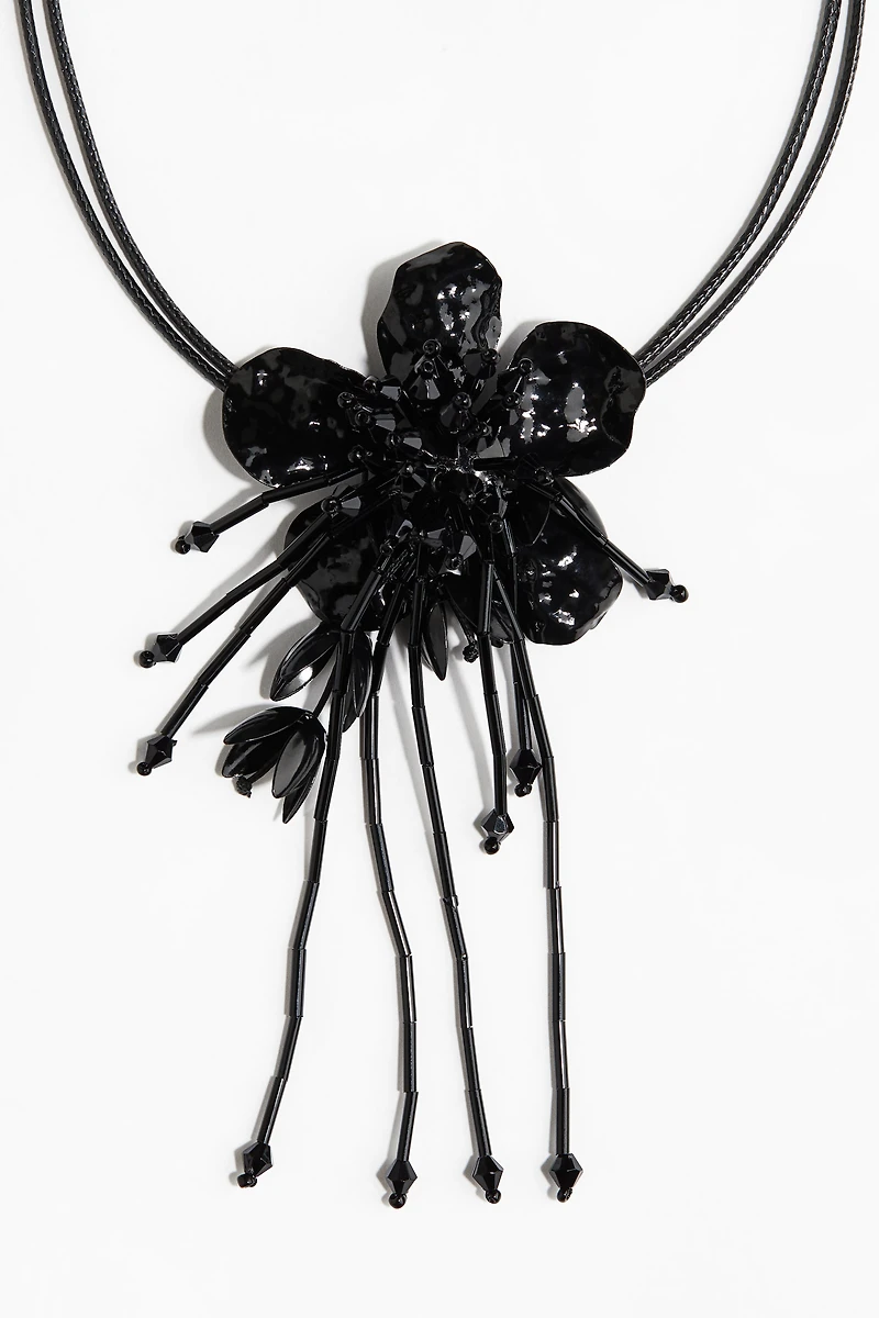 Flower-Detail Cord Necklace