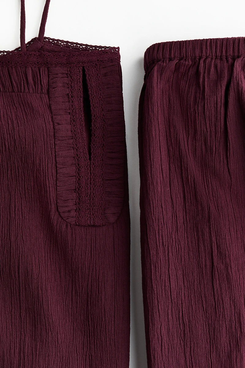 Lace-Trimmed Cotton Pajamas