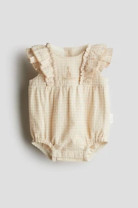 Embroidered-Detail Seersucker Romper Suit