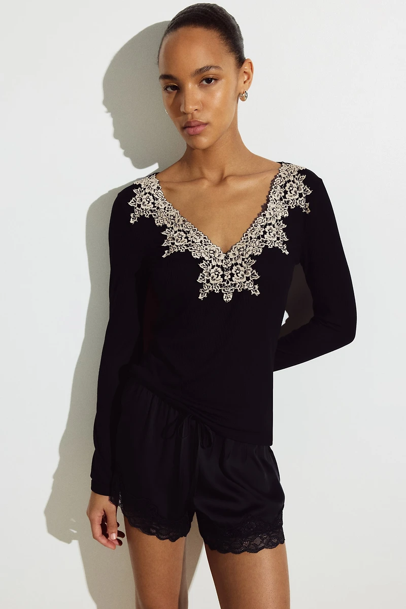 Haut en tricot côtelé avec dentelle