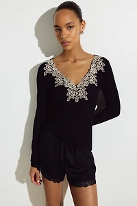 Haut en tricot côtelé avec dentelle