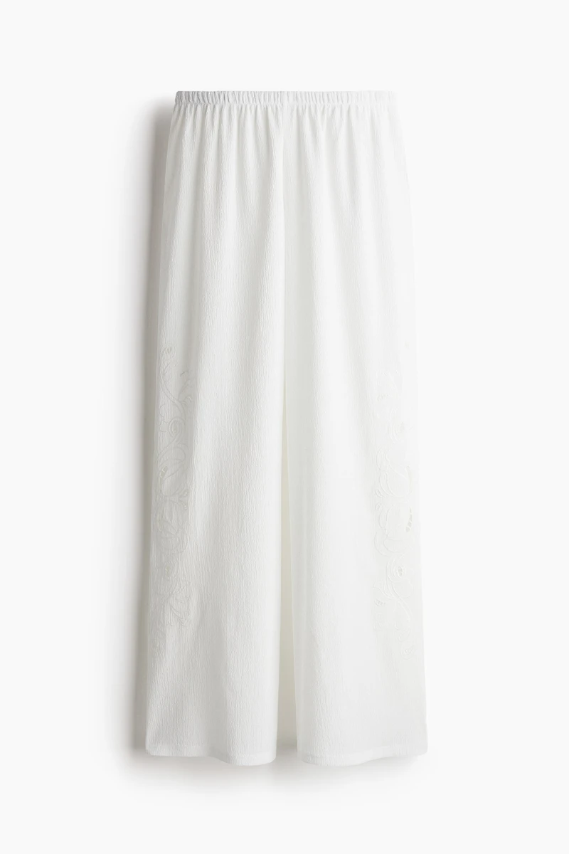 Wide-Leg Pants with Eyelet Embroidery