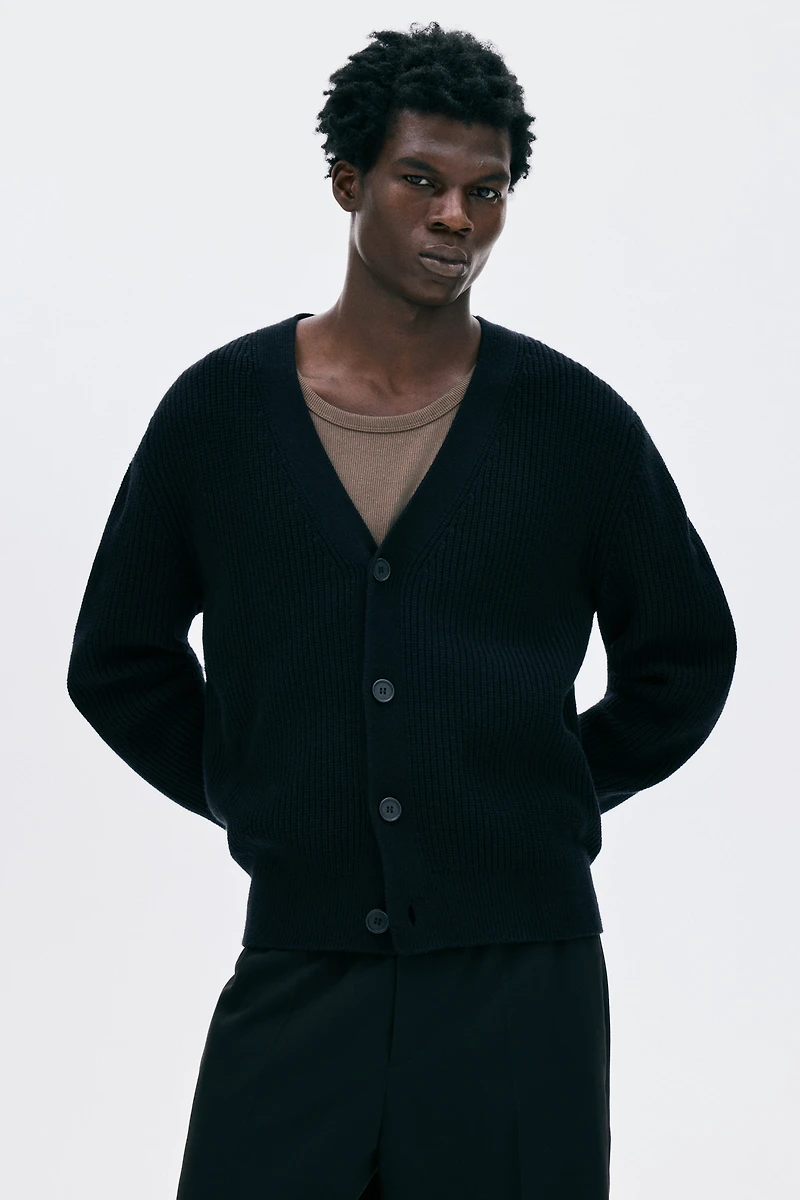 Regular-Fit Rib-Knit Cardigan