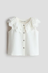 Tiered-Collar Cotton Blouse