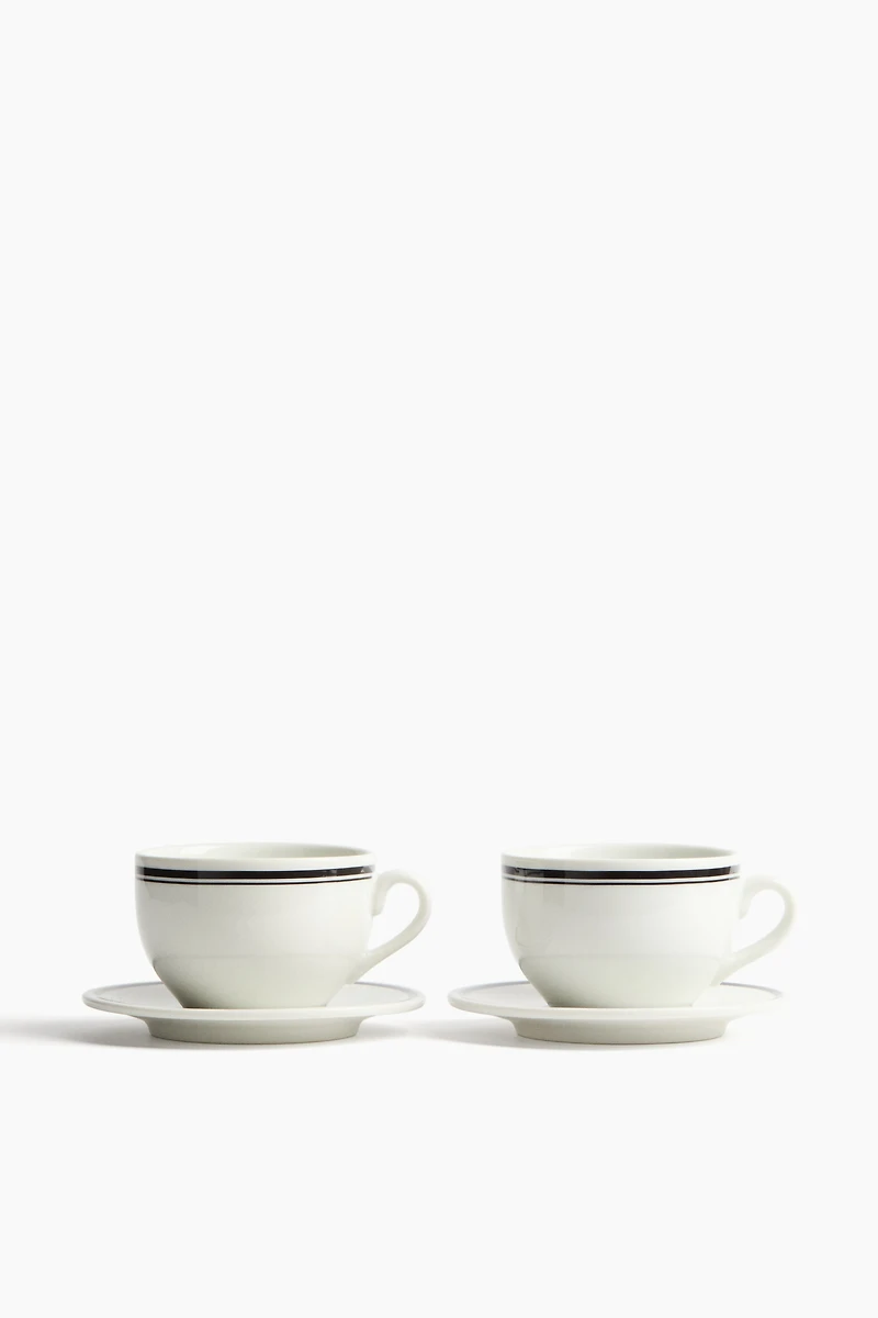 2-Pack Porcelain Cups with Saucers