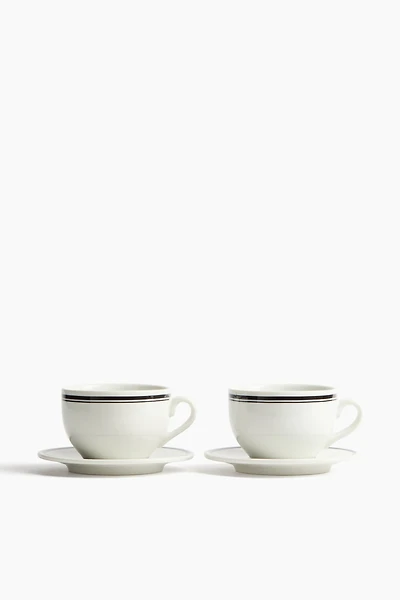 2-Pack Porcelain Cups with Saucers