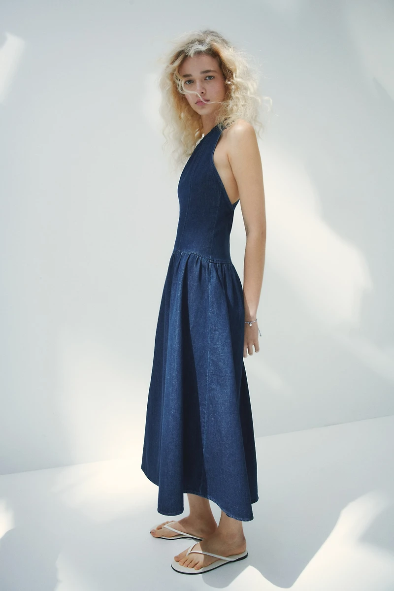 Denim Dress with Flared Skirt