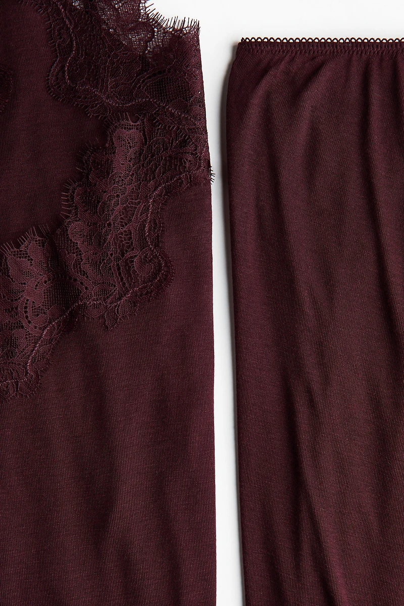MAMA Lace-Trimmed Jersey Pajamas