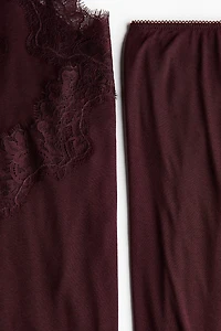MAMA Lace-Trimmed Jersey Pajamas