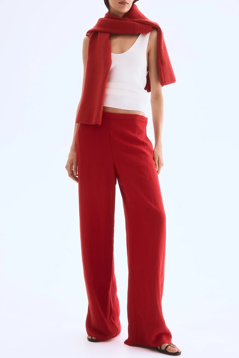 Wide-Leg Twill Pants
