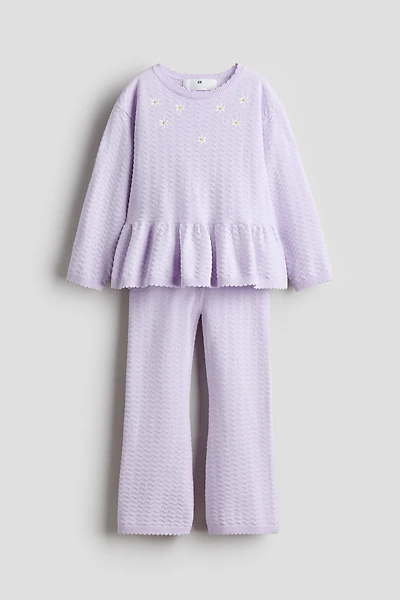 2-Piece Motif-Detail Pointelle-Knit Set
