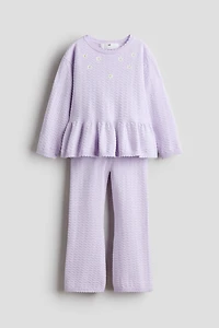 2-Piece Motif-Detail Pointelle-Knit Set