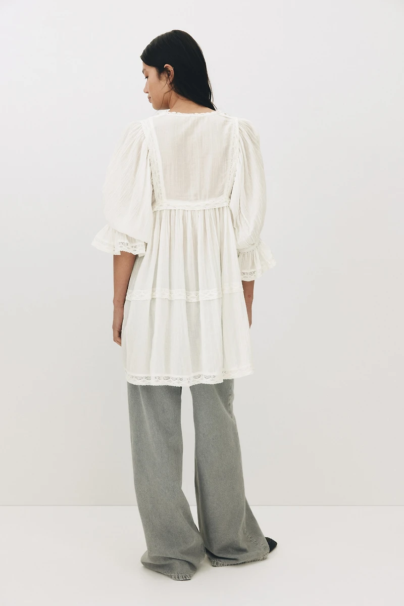 Lace-Trimmed Cotton Dress