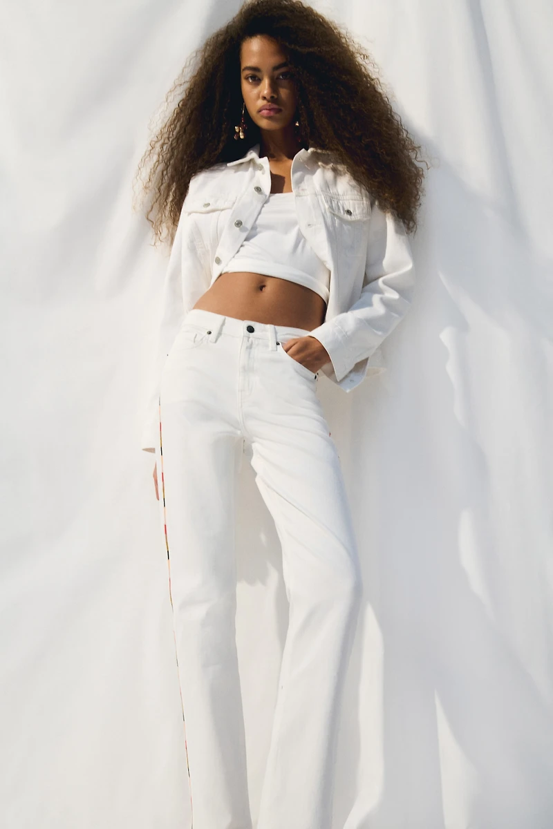 Straight Regular Jeans with Side Stripes
