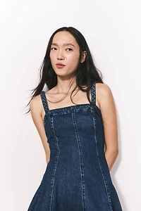 Flared-Skirt Denim Dress