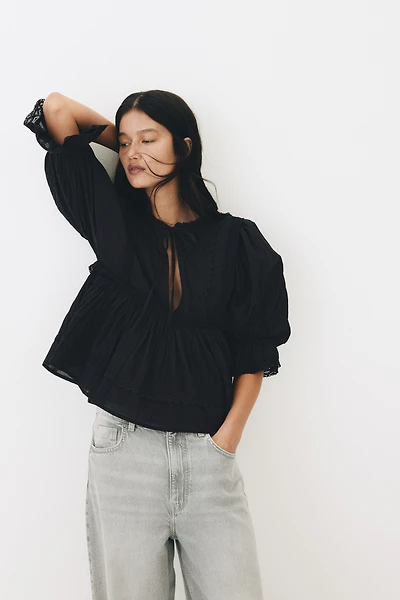 Lace-Trimmed Cotton Blouse