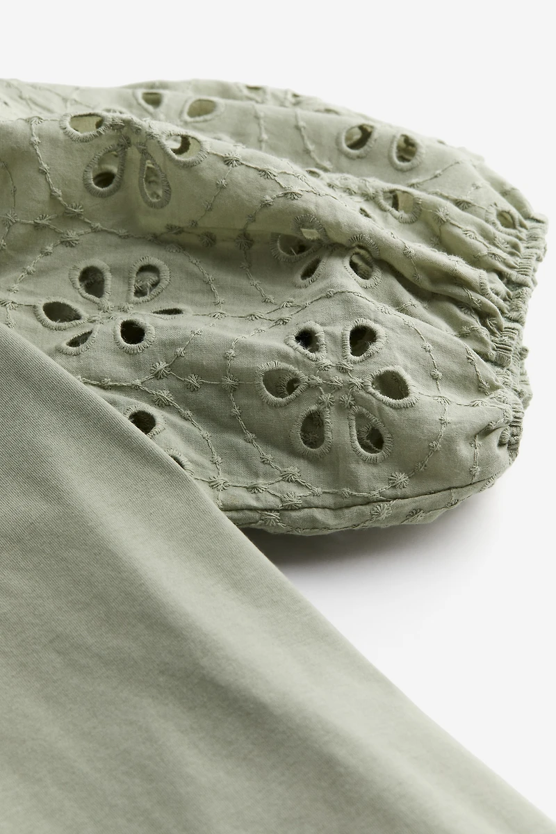 Top with Eyelet Embroidered Sleeves