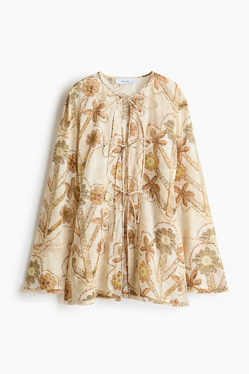 Floral-Print Tie-Front Blouse