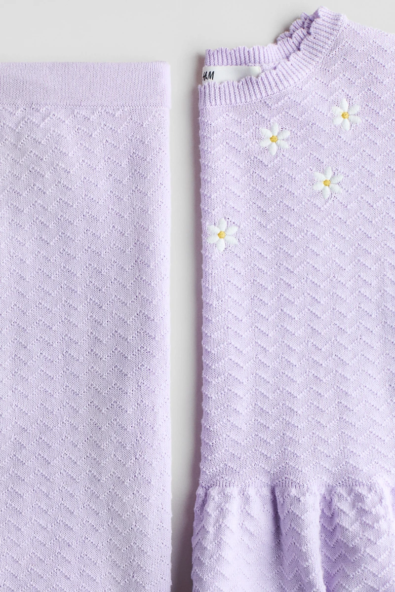 2-Piece Motif-Detail Pointelle-Knit Set