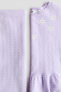 2-Piece Motif-Detail Pointelle-Knit Set