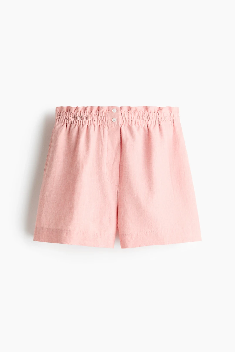 Linen-Blend Paper-Bag Shorts