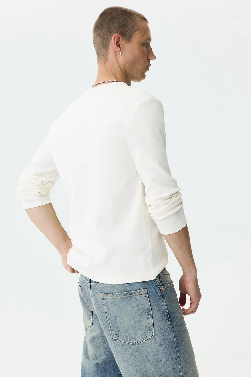 Slim-Fit Ribbed Henley Shirt